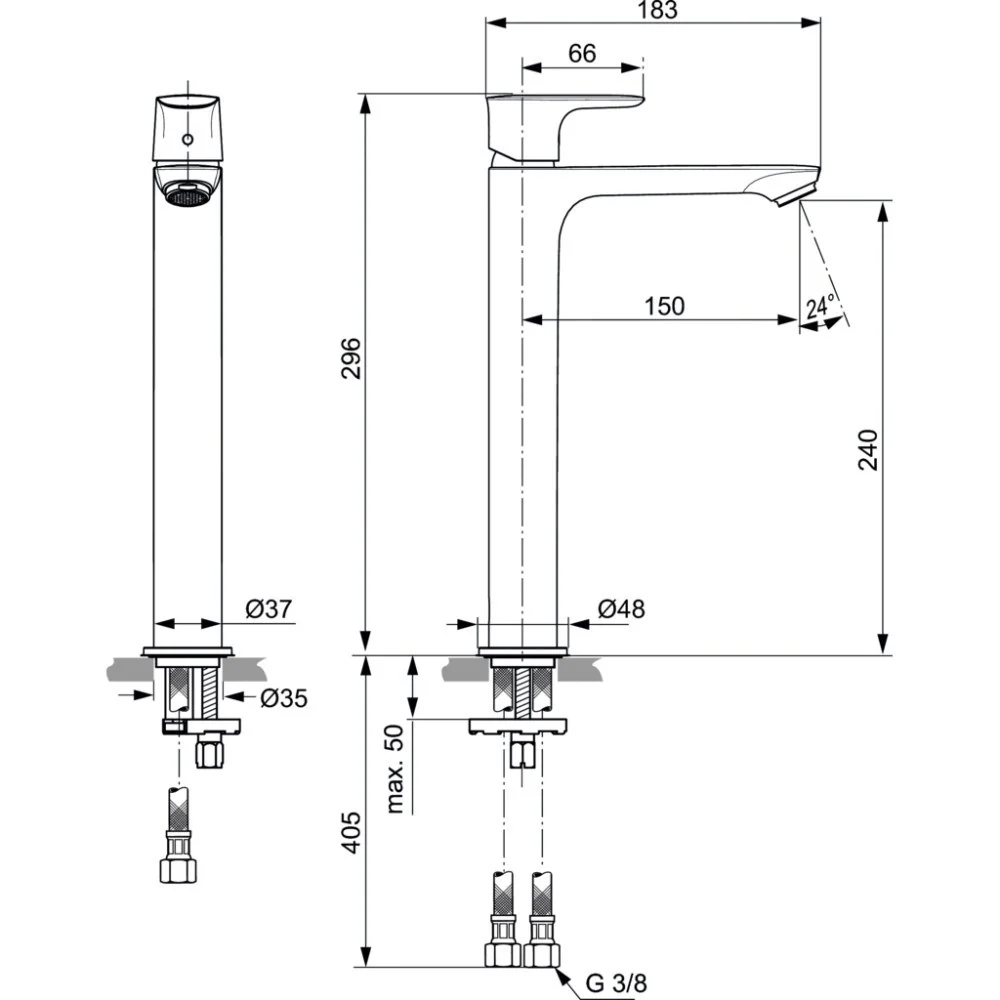 Baterie lavoar inalta gri argintiu Ideal Standard Connect Air, fara ventil