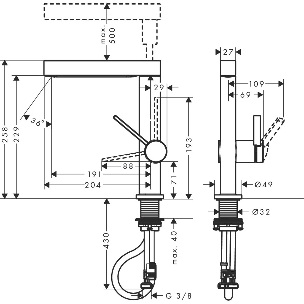 Baterie lavoar inalta Hansgrohe Finoris, cu ventil H23 cm