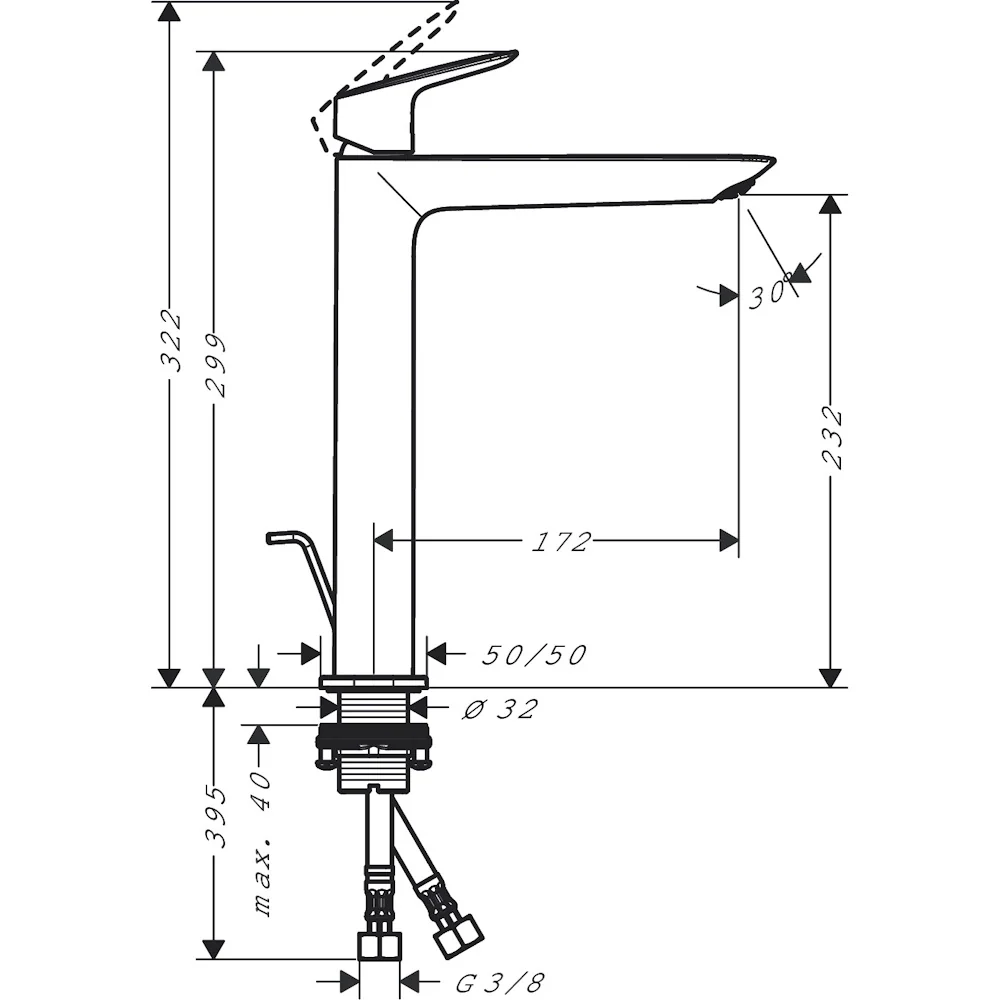 Baterie lavoar inalta Hansgrohe Logis 240, ventil pop-up, negru mat