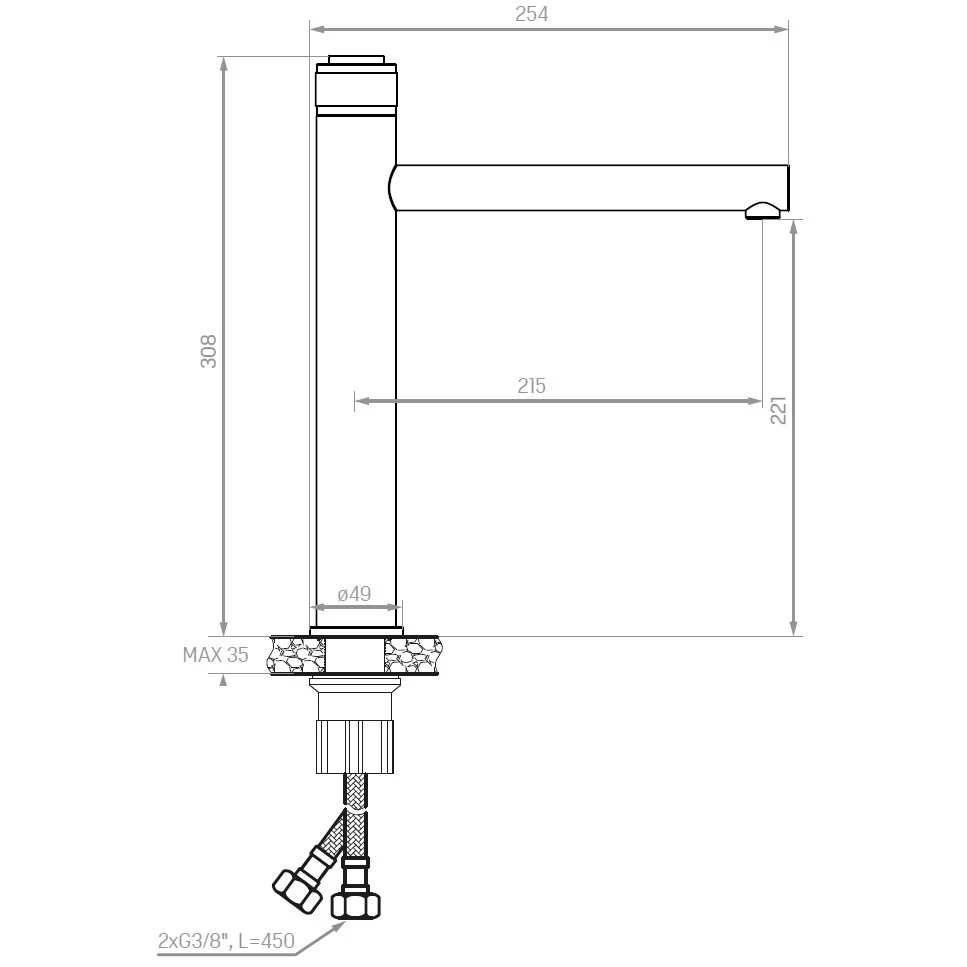 Baterie lavoar inalta neagra mat Laveo Volumo, cu ventil click-clack H31 cm
