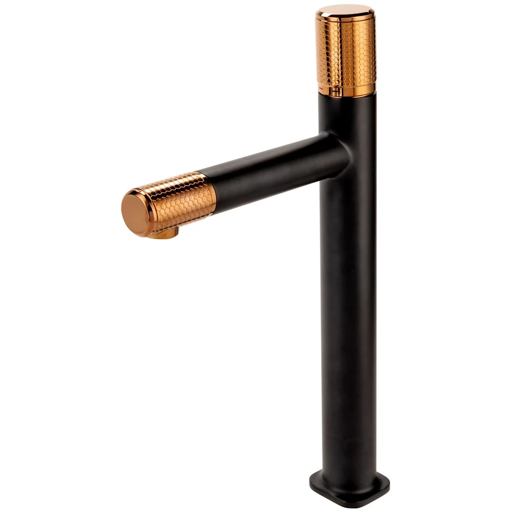 Baterie lavoar inalta neagra mat/rose gold FDesign Ardesia, cu ventil click-clack