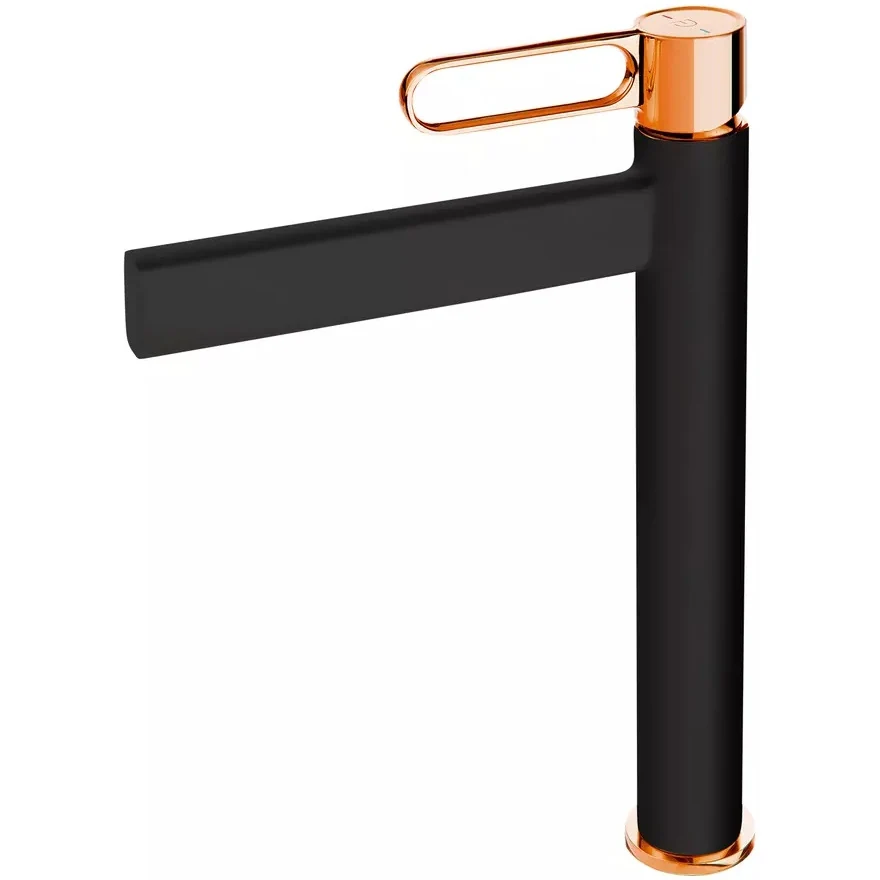 Baterie lavoar inalta neagra mat/rose gold FDesign Zaffiro, cu ventil click-clack