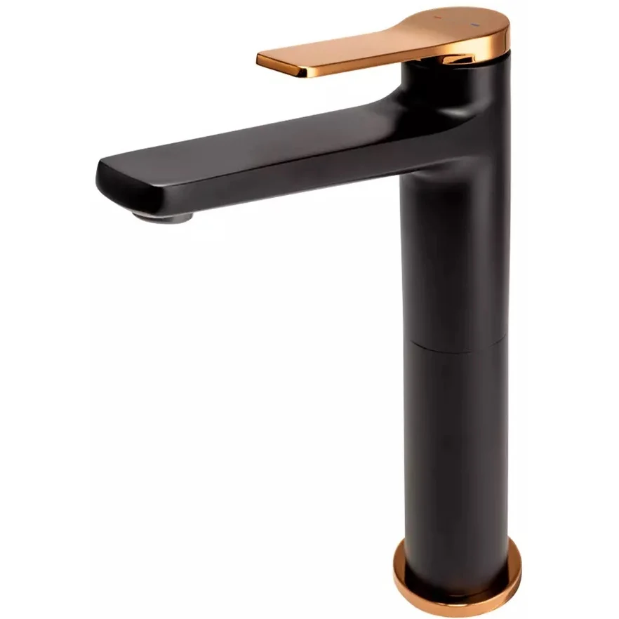 Baterie lavoar inalta neagra mat/rose gold FDesign Seppia, cu ventil click-clack