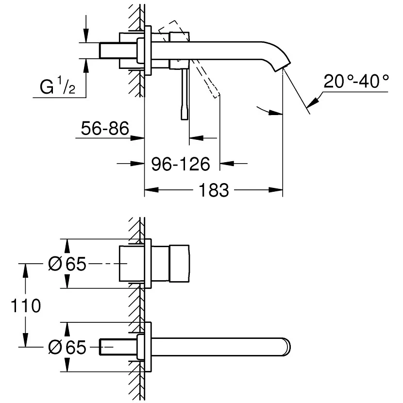 Baterie lavoar incastrata antracit Grohe Essence, M fara ventil