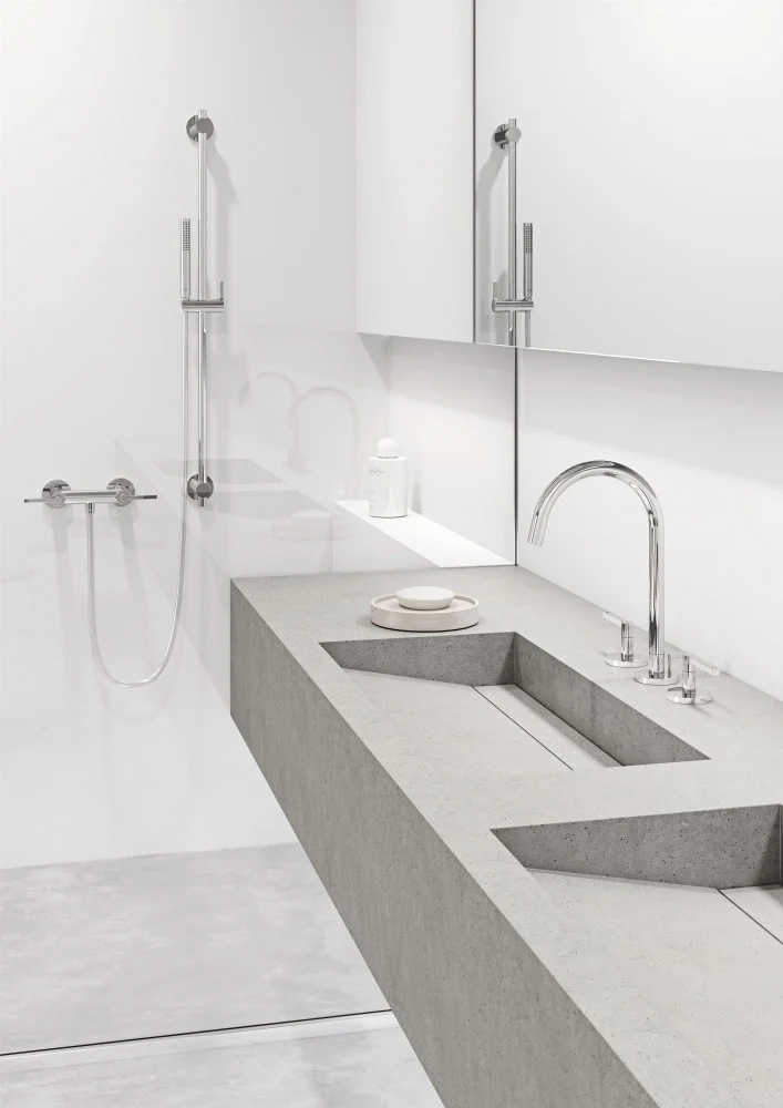 Baterie lavoar Kludi Nova Fonte Puristic, dubla comanda, cu 3 gauri, ventil metalic