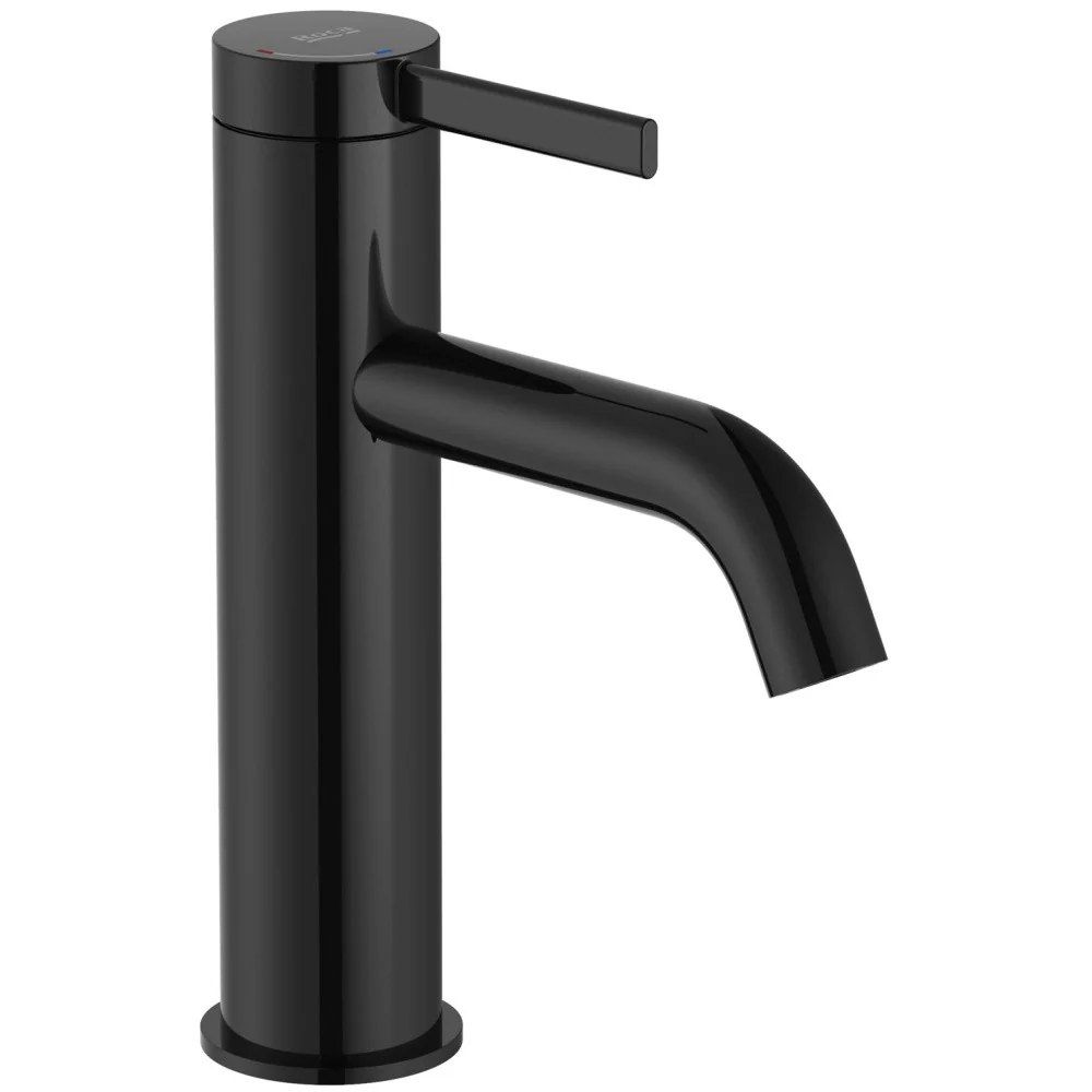 Baterie lavoar neagra lucios Roca Ona, cu ventil click-clack H18 cm