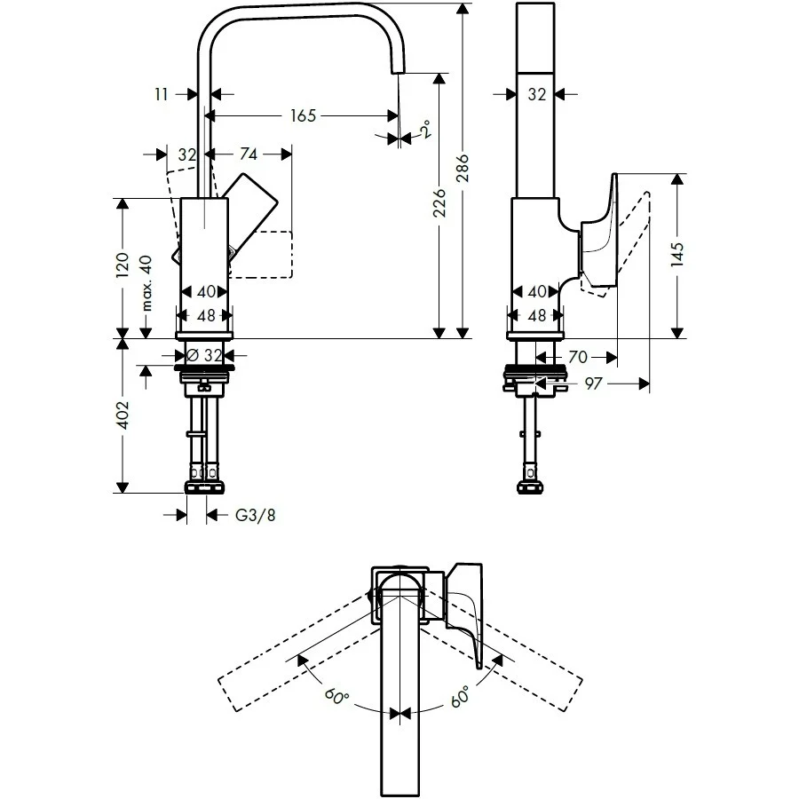 Baterie lavoar neagra mat Hansgrohe Metropol 230, cu ventil click-clack