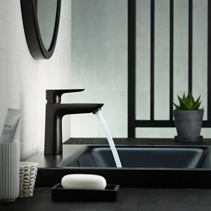 Baterie lavoar neagra mat Hansgrohe Talis E 110 Cold Start, cu ventil pop-up
