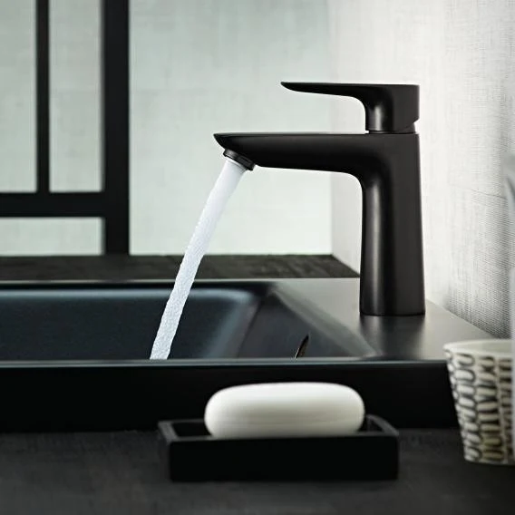 Baterie lavoar neagra mat Hansgrohe Talis E 110, cu ventil metalic pop-up