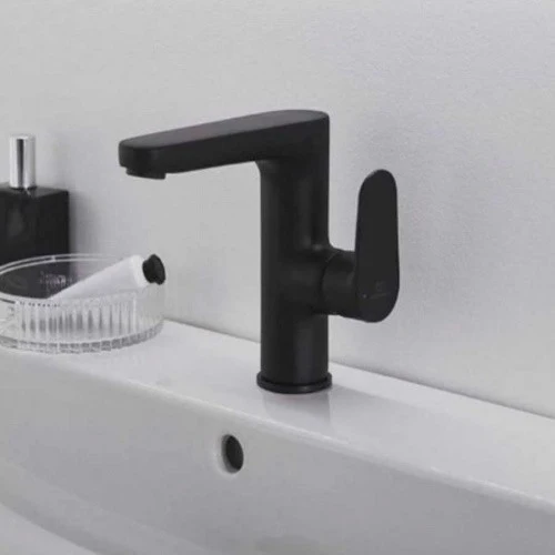 Baterie lavoar neagra mat Ideal Standard Cerafine O, H18 cm, ventil metalic