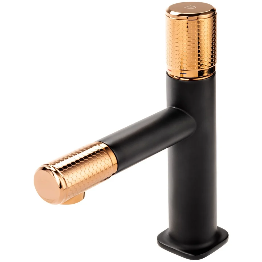 Baterie lavoar neagra mat/rose gold FDesign Ardesia, cu ventil click-clack