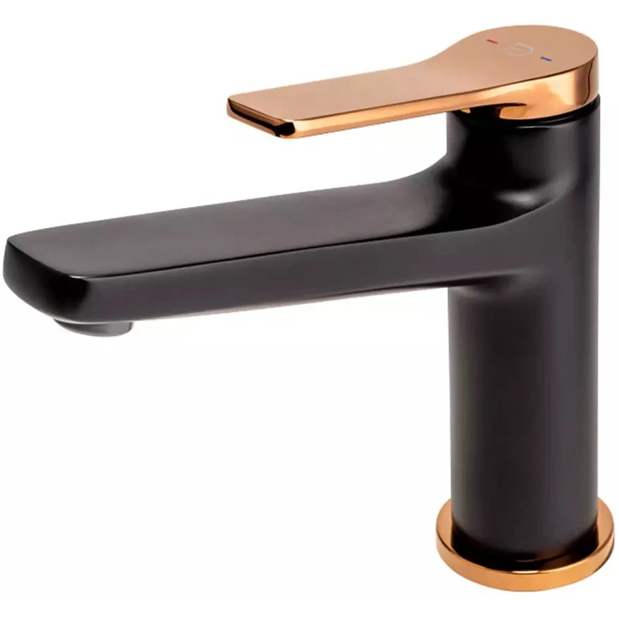 Baterie lavoar neagra mat/rose gold FDesign Seppia, cu ventil click-clack