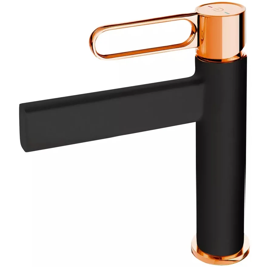 Baterie lavoar neagra mat/rose gold FDesign Zaffiro, cu ventil click-clack