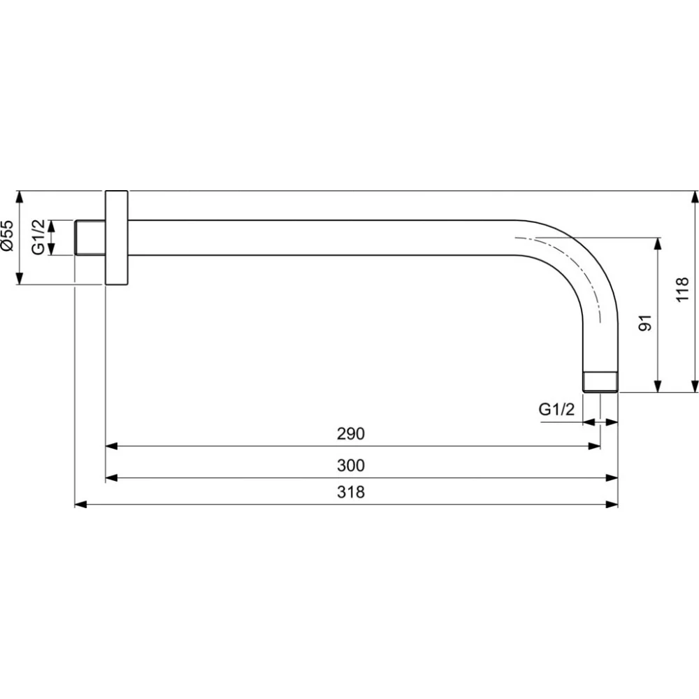 Brat dus fix Ideal Standard IdealRain, montaj pe perete 30 cm, crom mat