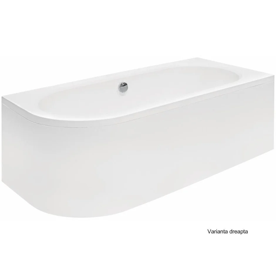 Cada baie pe colt semirotunda asimetrica Besco Avita acril 160x75 cm, varianta dreapta