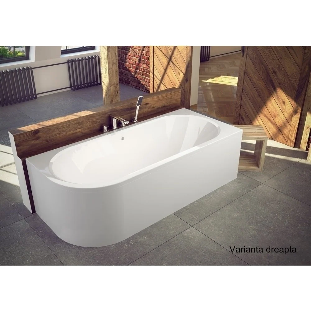 Cada baie pe colt semirotunda asimetrica Besco Avita acril 160x75 cm, varianta dreapta