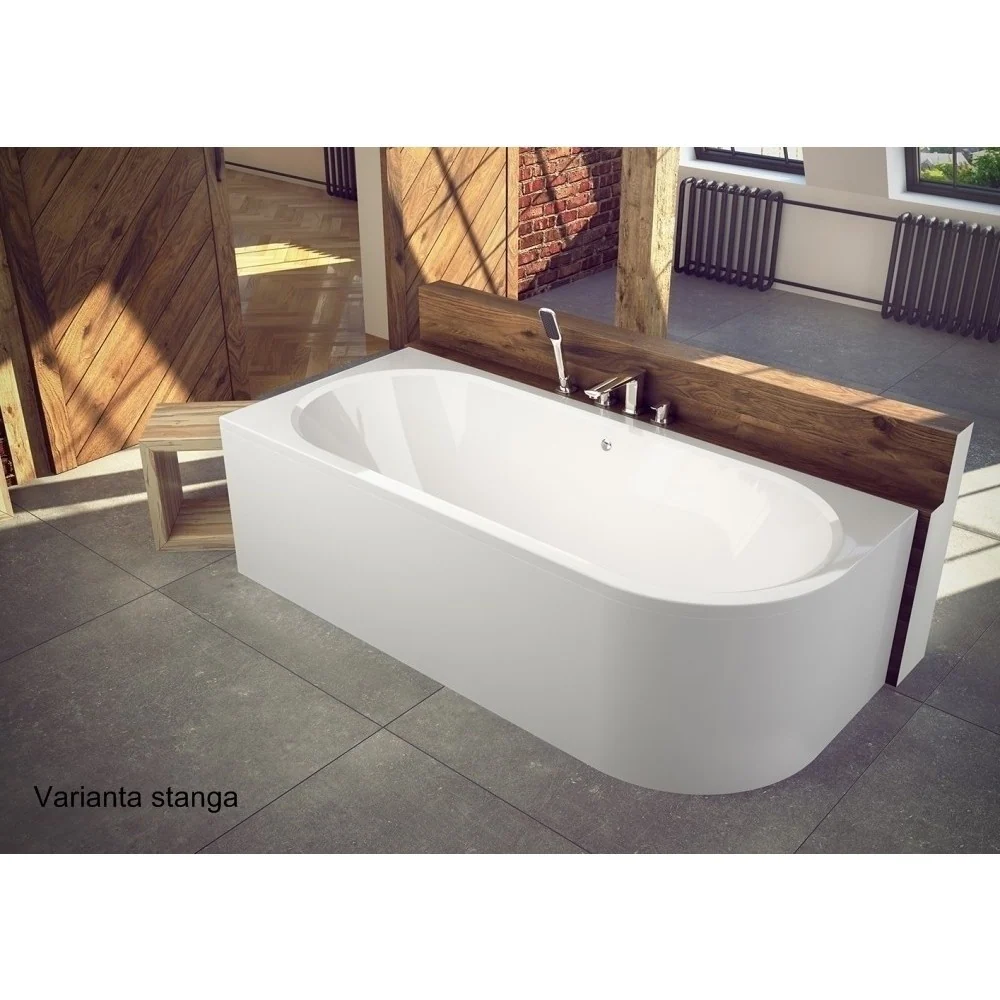 Cada baie pe colt semirotunda asimetrica Besco Avita acril 180x80 cm, varianta stanga
