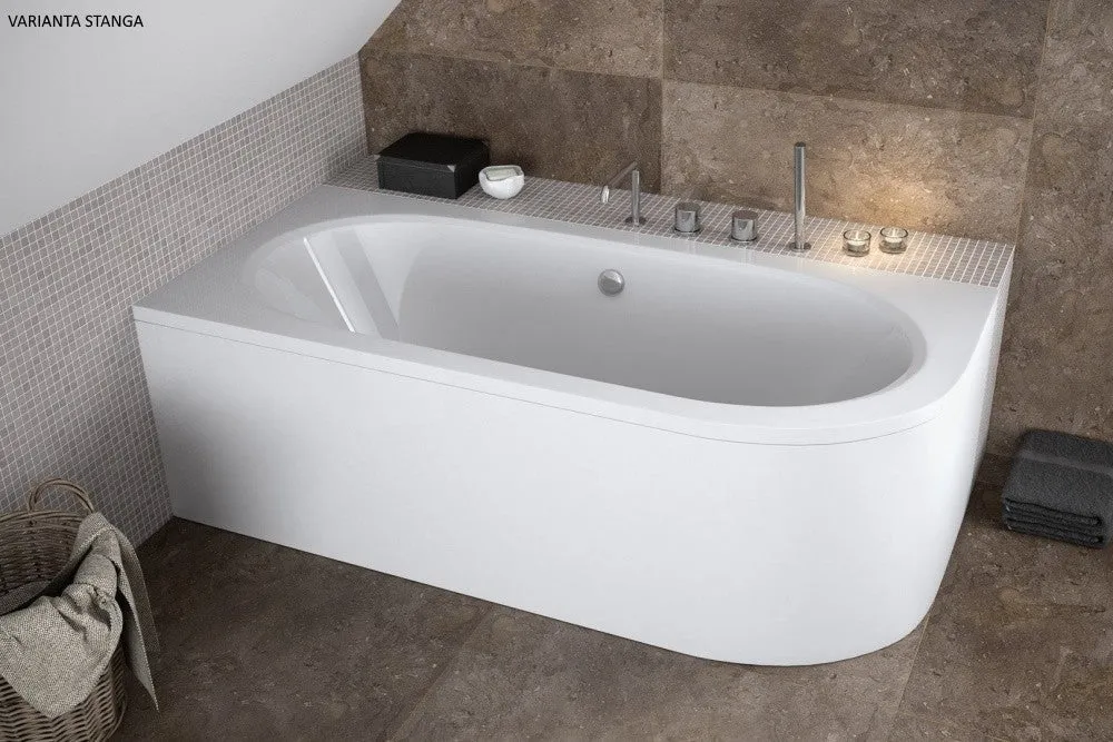 Cada baie pe colt semirotunda asimetrica Besco Avita acril 180x80 cm, varianta stanga