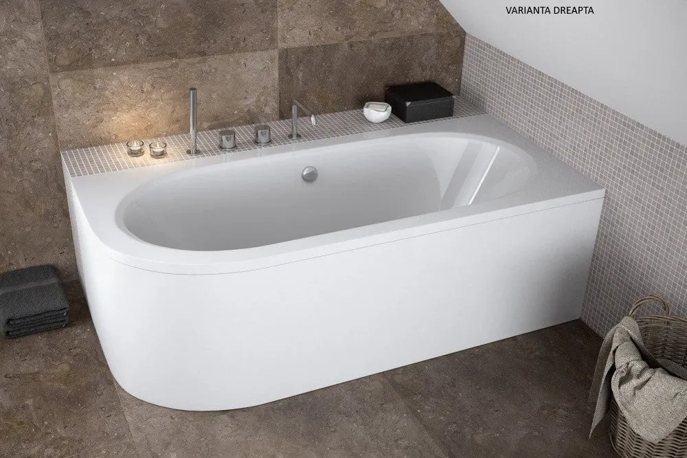 Cada baie pe colt semirotunda asimetrica Besco Avita acril 180x80 cm, varianta dreapta