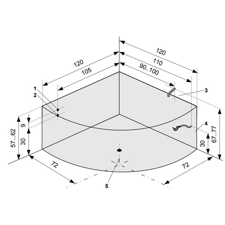 Cada baie pe colt semirotunda Belform Equilibra acril 120x120 cm