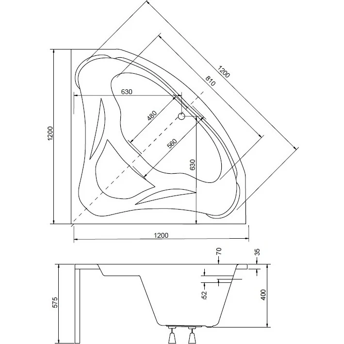 Cada baie pe colt semirotunda Besco Mia acril 120x120 cm