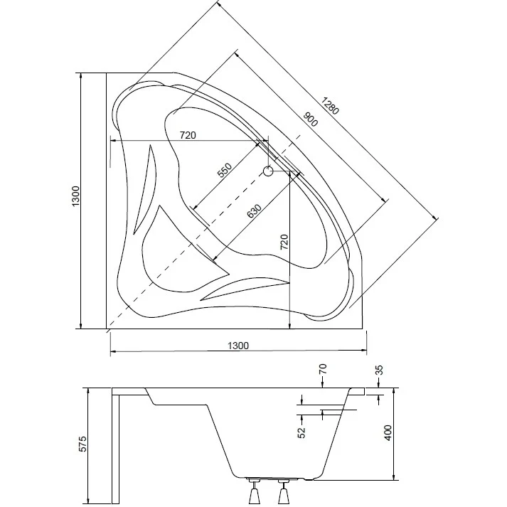 Cada baie pe colt semirotunda Besco Mia acril 130x130 cm