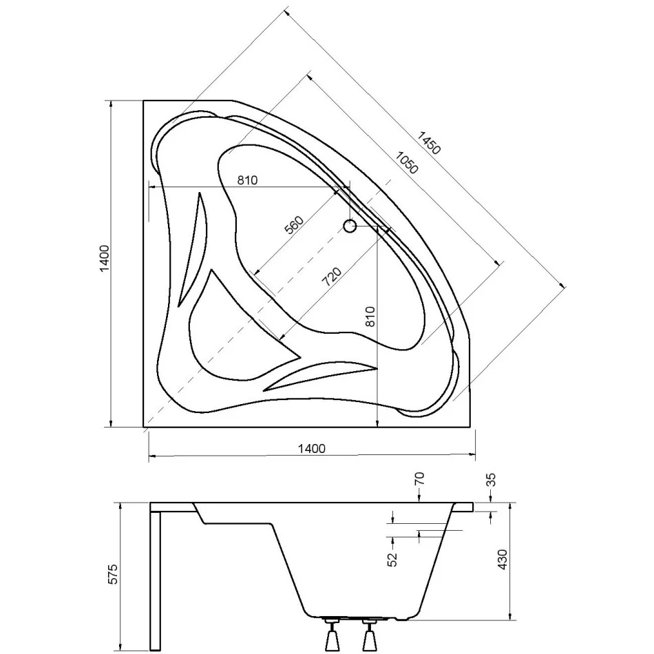 Cada baie pe colt semirotunda Besco Mia acril 140x140 cm