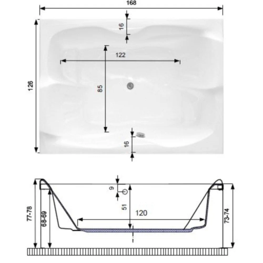 Cada baie dreptunghiulara Belform Duo acril 168x126 cm