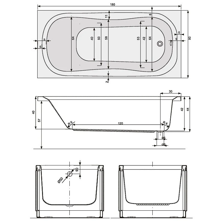 Cada baie dreptunghiulara Belform Liria acril 180x80 cm