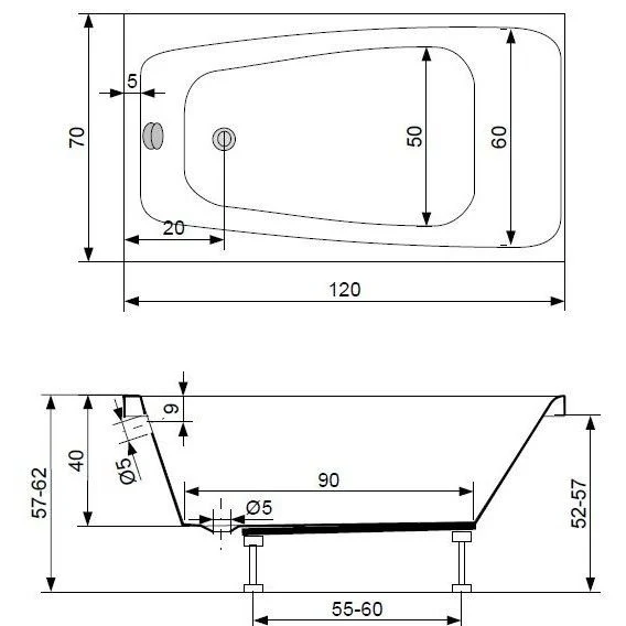 Cada baie dreptunghiulara Belform Mini acril 120x70 cm
