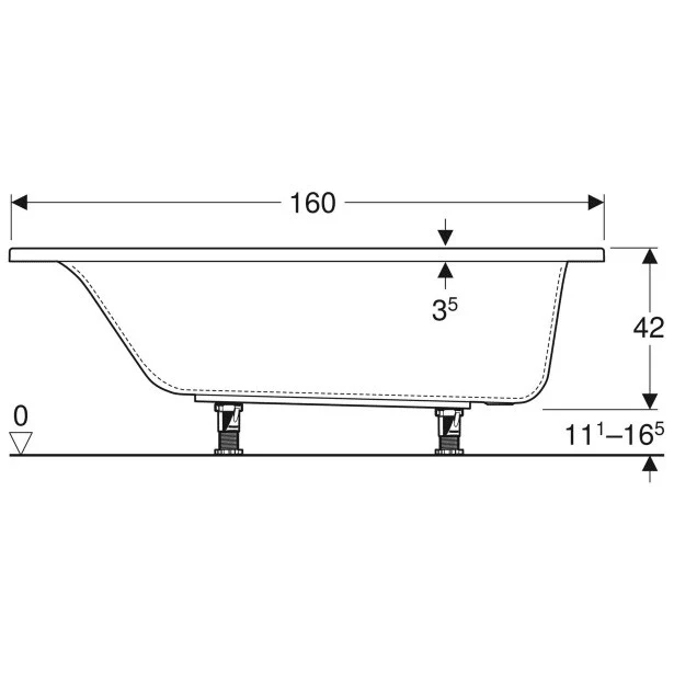 Cada baie dreptunghiulara Geberit Selnova Square acril 160x70 cm