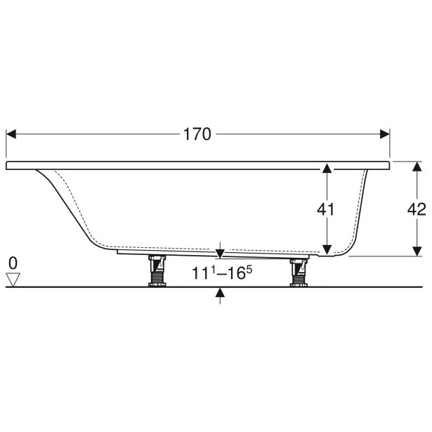 Cada baie dreptunghiulara Geberit Selnova Square acril 170x75 cm