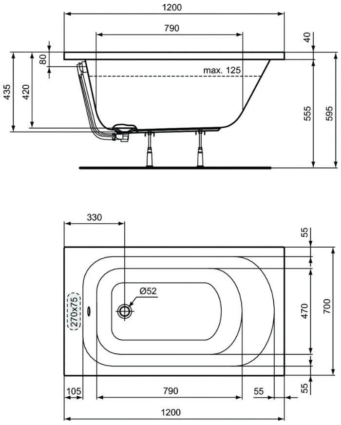 Cada baie dreptunghiulara Ideal Standard Simplicity acril 120x70 cm
