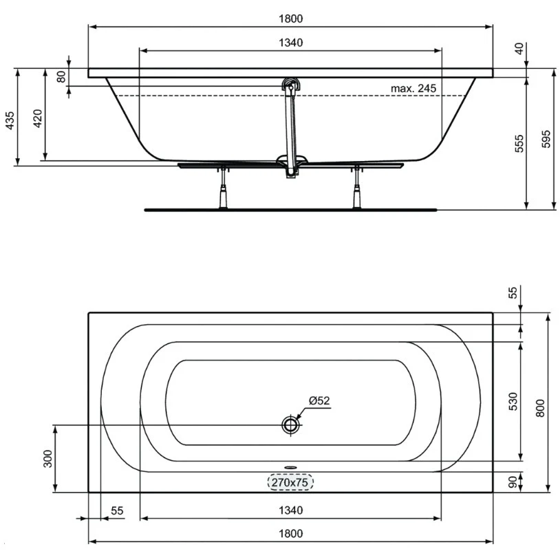 Cada baie dreptunghiulara Ideal Standard Simplicity DUO acril 180x80 cm