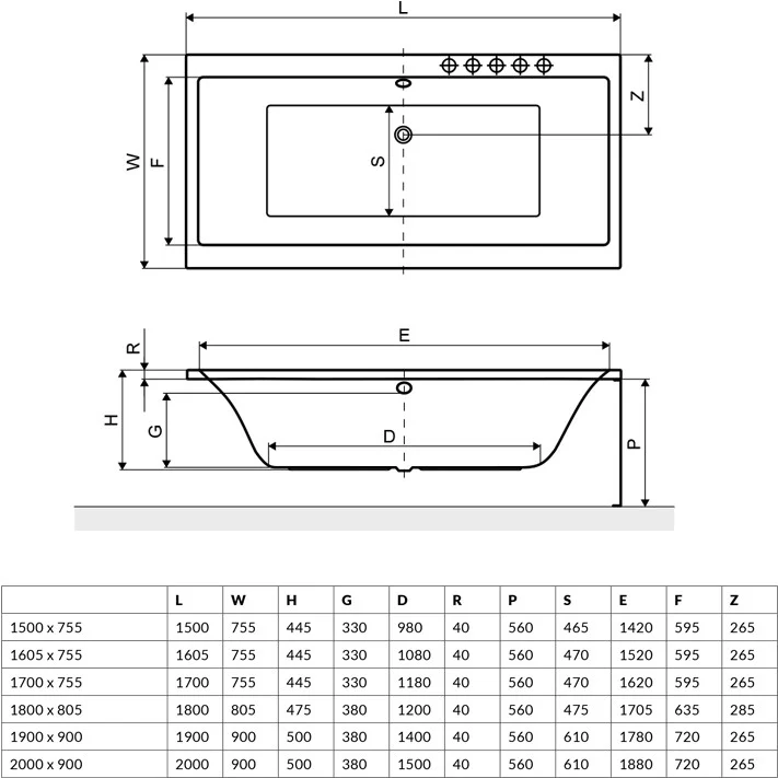 Cada baie dreptunghiulara Radaway Aridea acril 200x90 cm