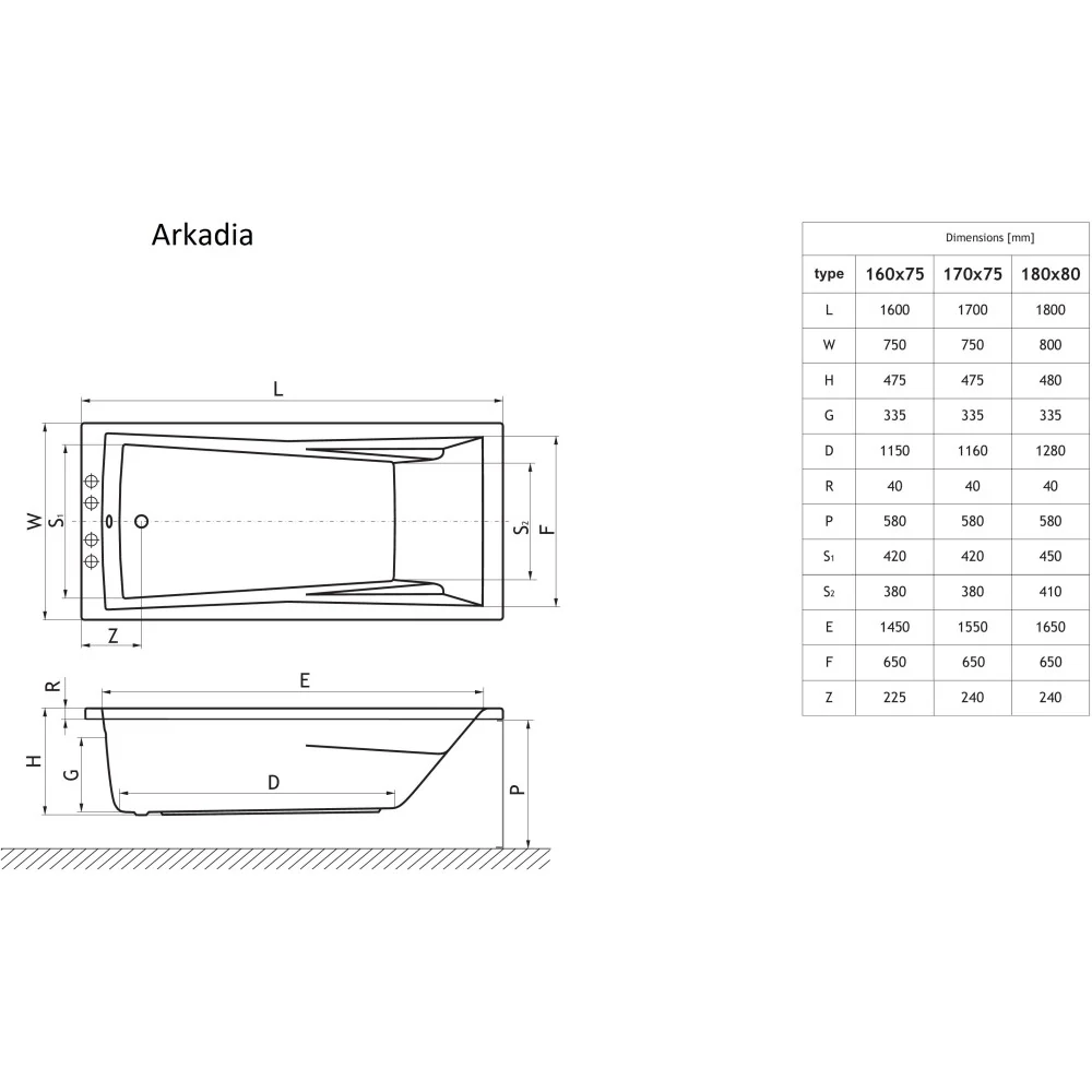 Cada baie dreptunghiulara Radaway Arkadia acril 180x80 cm