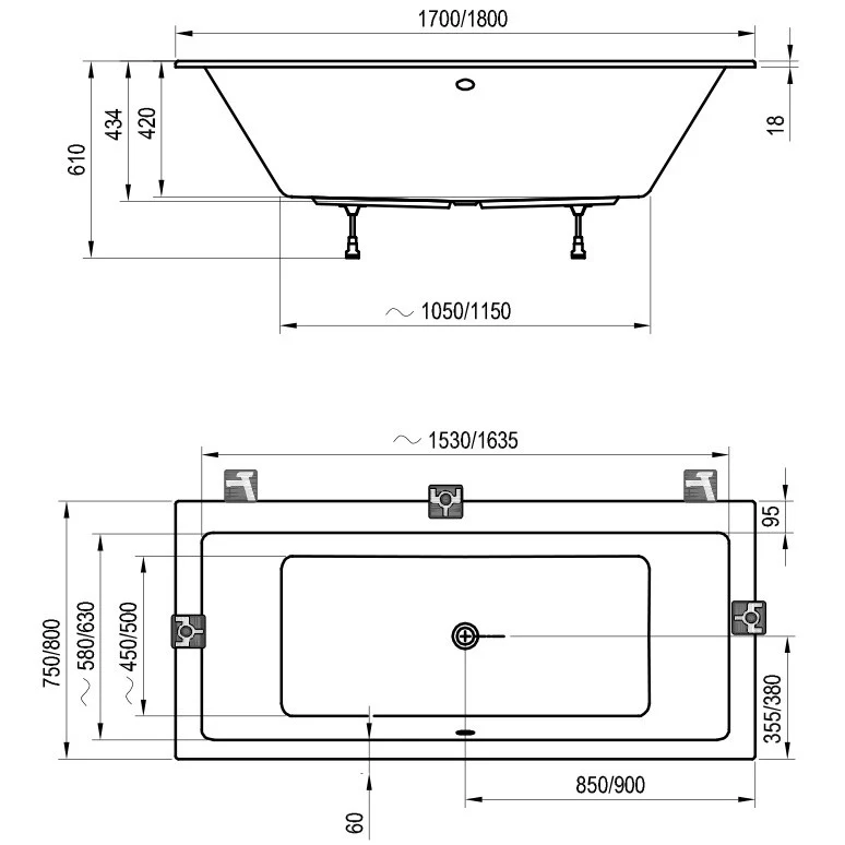 Cada baie dreptunghiulara Ravak Formy 01 Slim acril 170x75 cm