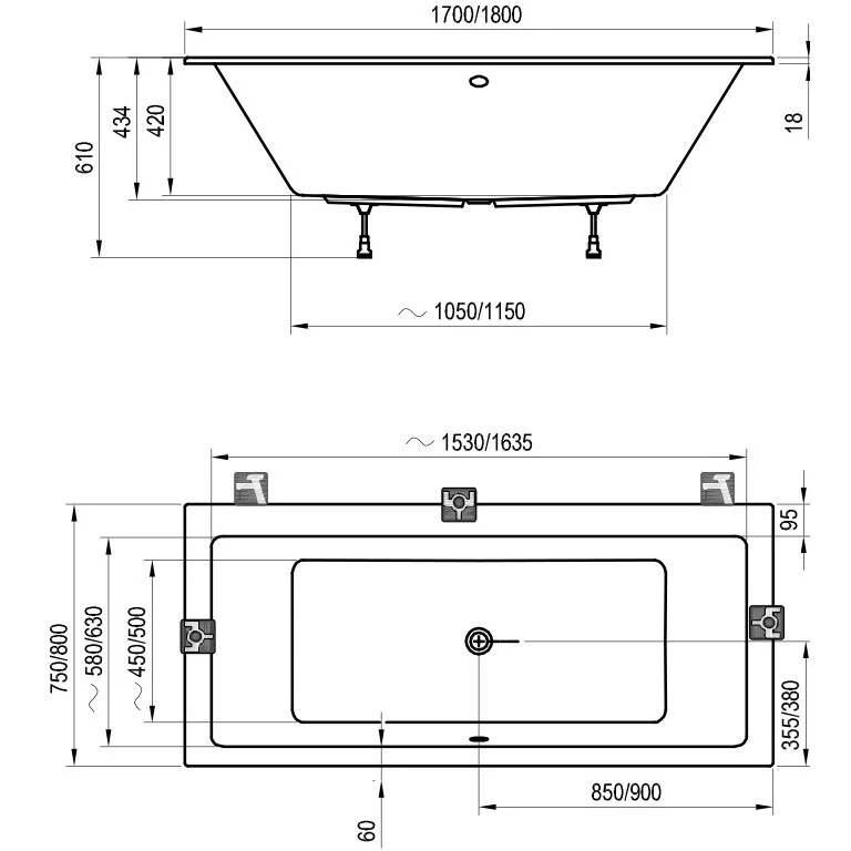 Cada baie dreptunghiulara Ravak Formy 01 Slim acril 180x80 cm