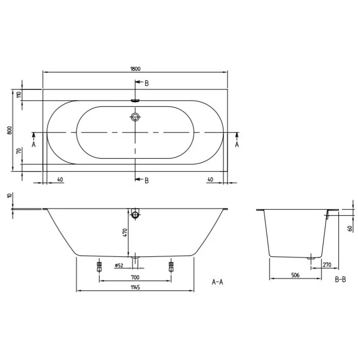 Cada baie dreptunghiulara Villeroy & Boch Oberon 2.0 compozit 180x80 cm