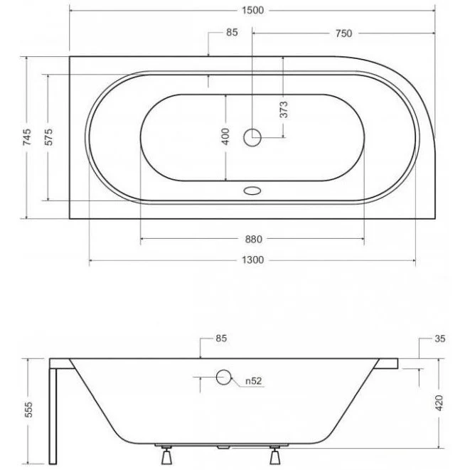 Cada baie semirotunda asimetrica Besco Avita Slim acril 160x75 cm, varianta dreapta