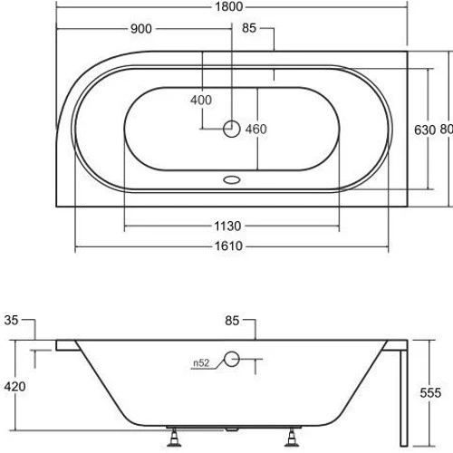 Cada baie semirotunda asimetrica Besco Avita Slim acril 180x80 cm, varianta dreapta