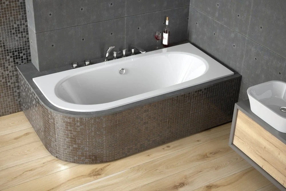 Cada baie semirotunda asimetrica Besco Avita Slim acril 150x75 cm, varianta stanga