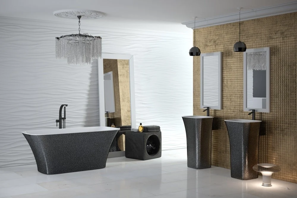 Cada freestanding dreptunghiulara Besco Assos Glam compozit 160x70 cm, antracit (graphite)