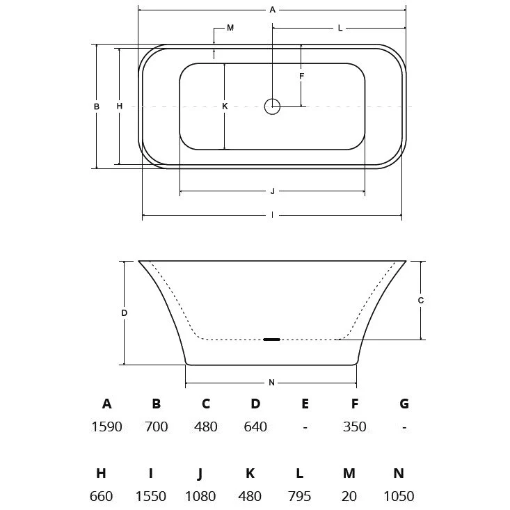 Cada freestanding dreptunghiulara Besco Assos Glam compozit 160x70 cm, antracit (graphite)