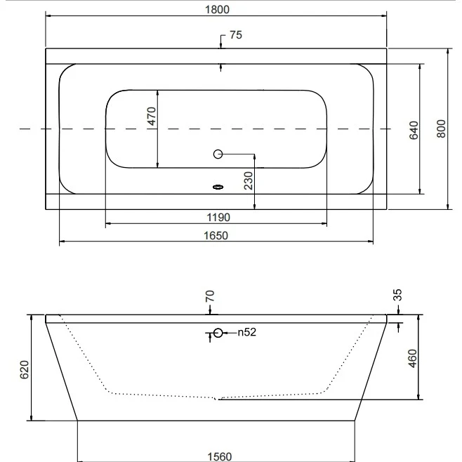 Cada freestanding dreptunghiulara Besco Vera acril 180x80 cm, alb