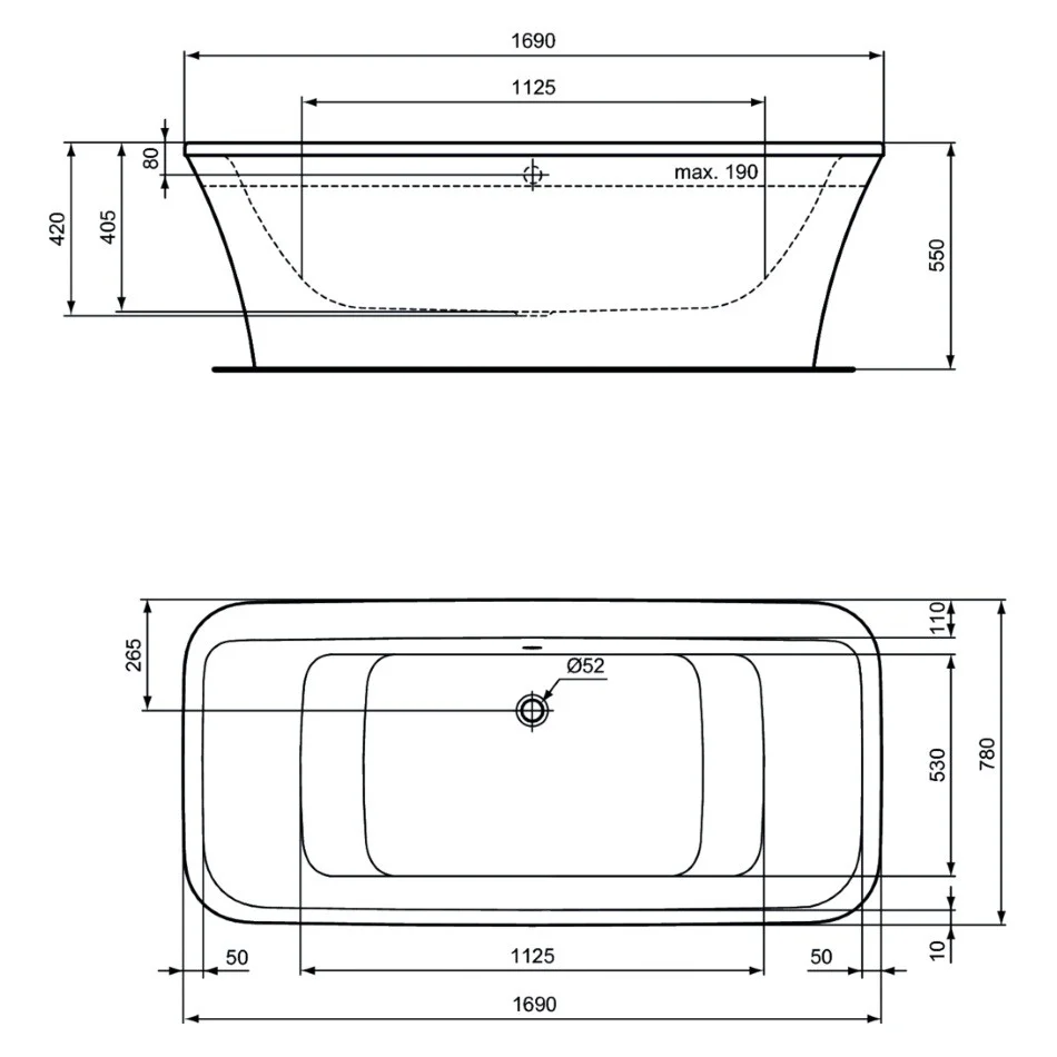 Cada freestanding Ideal Standard Connect Air acril 170x80 cm
