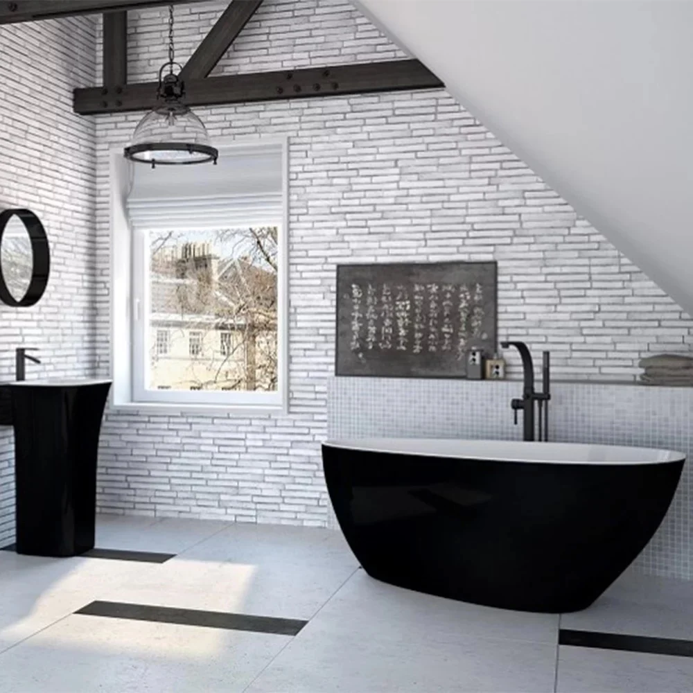 Cada freestanding ovala Besco Goya compozit 170x72 cm, negru/alb