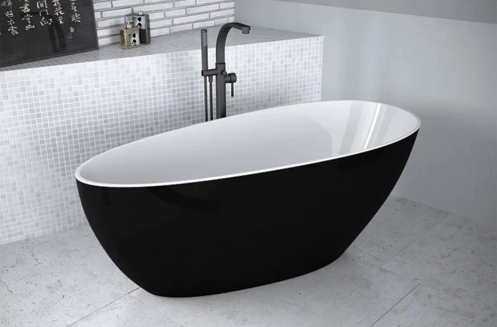 Cada freestanding ovala Besco Goya compozit 170x72 cm, negru/alb