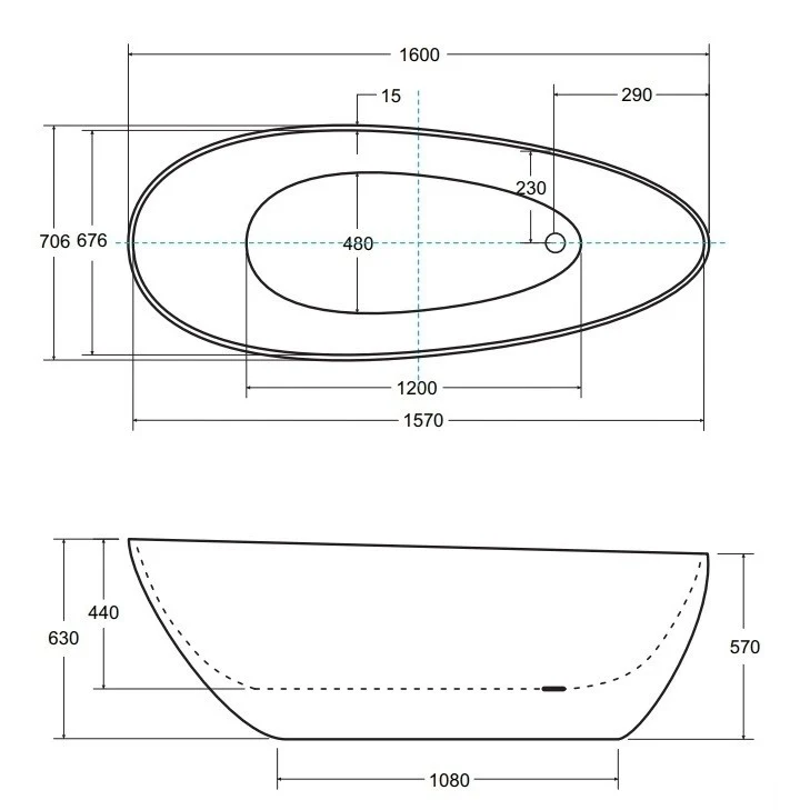 Cada freestanding ovala Besco Goya Glam compozit 160x70 cm, antracit (graphite)