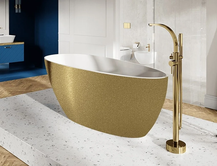 Cada freestanding ovala Besco Goya Glam XS compozit 142x62 cm, auriu
